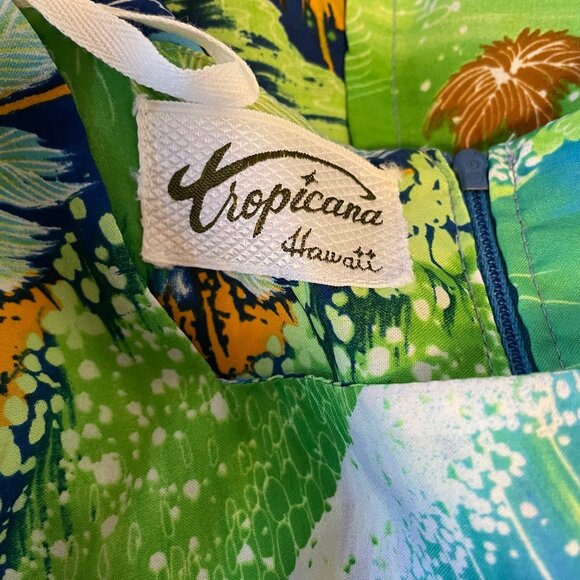 70s Vintage Tropicana Blue and Green Lightweight Polyester Hawaiian MuuMuu S - Picture 6 of 6